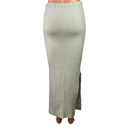 Maria Dora Womens Beige Cashmere Ribbed Knit Stretch Slit Maxi Bocycon Skirt M