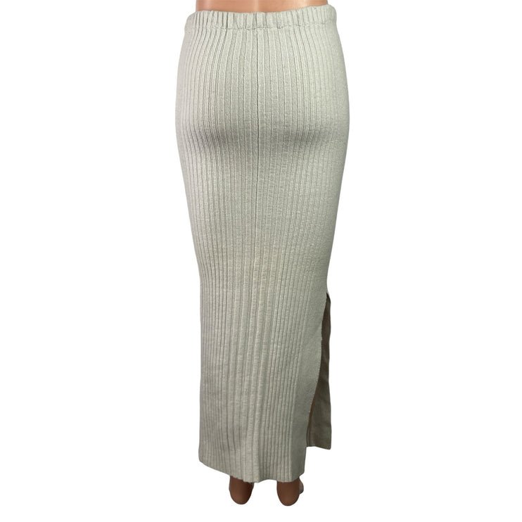 Maria Dora Womens Beige Cashmere Ribbed Knit Stretch Slit Maxi Bocycon Skirt M
