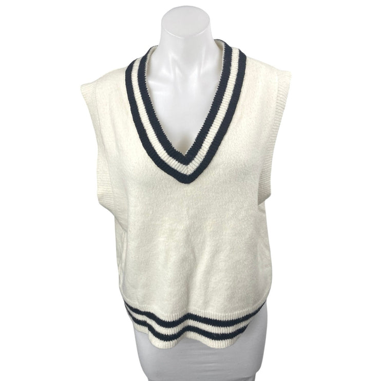NEW Oak + Fort White Black Sleeveless Knit V Neck Tank Sweater Vest Top Size S