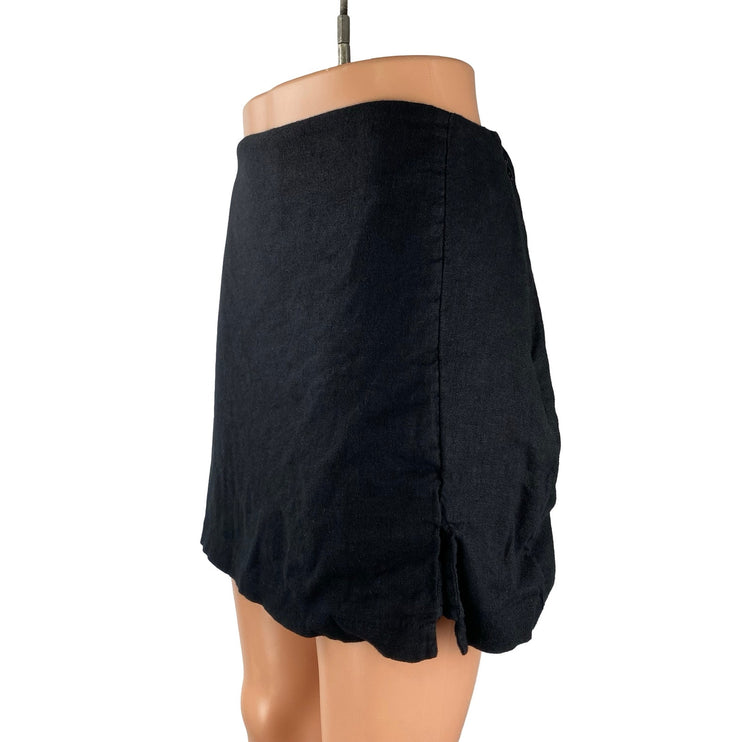 Abercrombie & Fitch Women's Black Linen High Rise Mini Flare A-Line Skirt Sz L