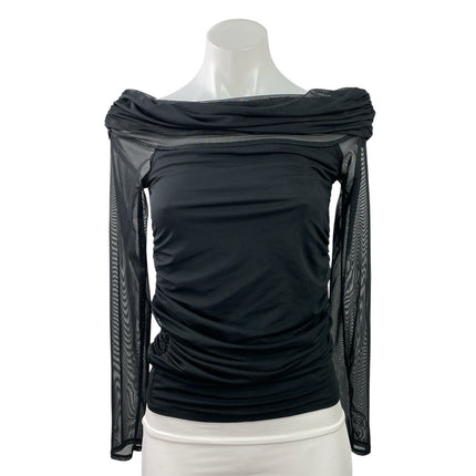 Abercrombie & Fitch Black Mesh Long Sleeve Off The Shoulder Blouse Top Size S