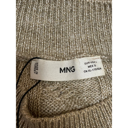 MNG Mango Beige Tan Long Sleeves Cable Knit Mock Neck Pullover Sweater Top Sz L
