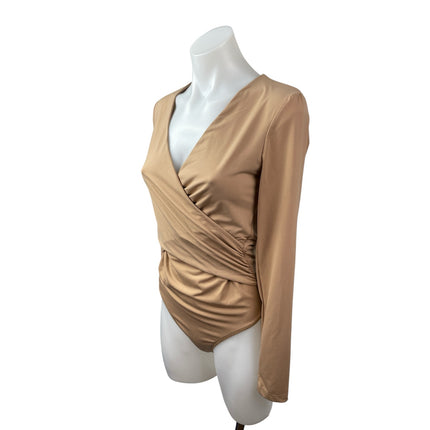 Abercrombie & Fitch Women's Brown V Neck Long Sleeve Drape Wrap Bodysuit Top S