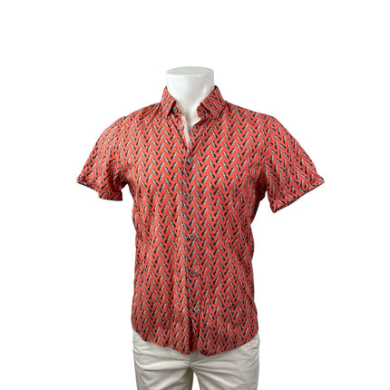 Ted Baker Women's Red Pineapple Short Sleeve Casual Button Down Shirt Top Size M