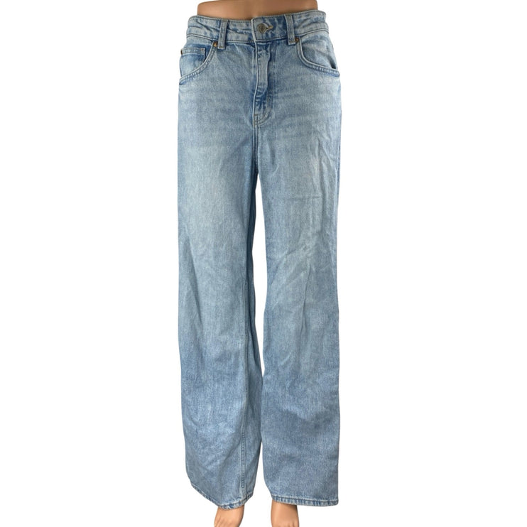 H&M Women's Blue Light Wash High Waisted Baggy Wide Leg Denim Jeans Size 4