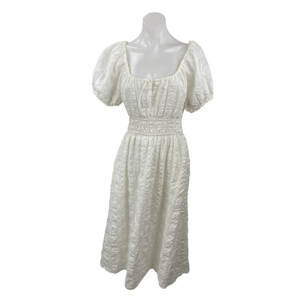 Madewell Sophia White Short Puff Sleeve Seersucker Check A Line Midi Dress Sz M