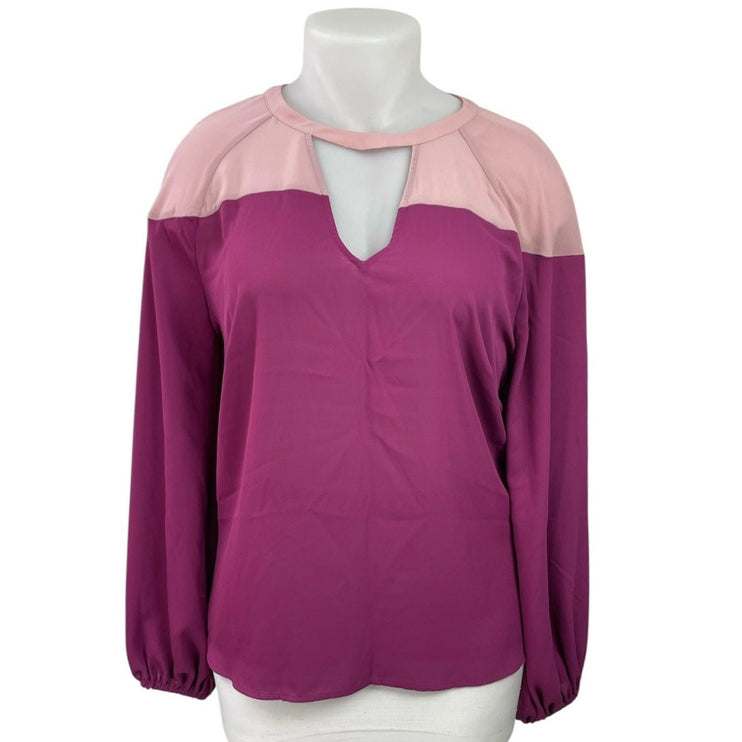 NEW Eloqui Women's Color Block Cut Out Choker V Neck Long Sleeve Blouse Top 18