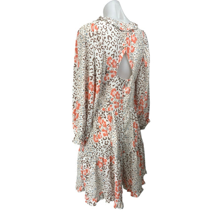 Louna Multicolor Leopard Cheetah Long Sleeve Tiered Mini Fit & Flare Dress Sz S