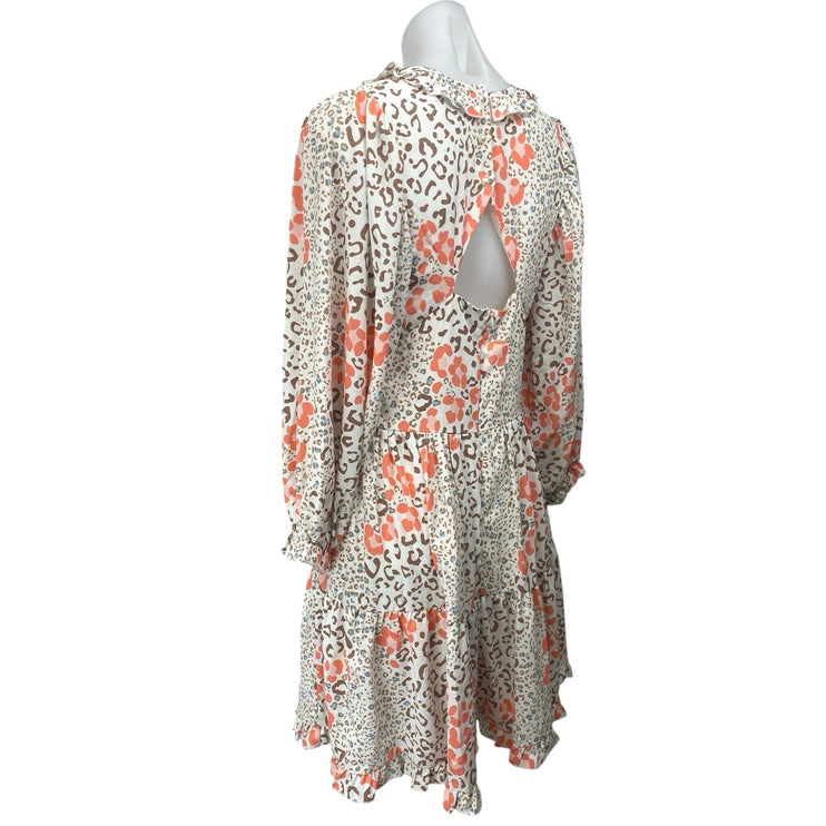 Louna Multicolor Leopard Cheetah Long Sleeve Tiered Mini Fit & Flare Dress Sz S