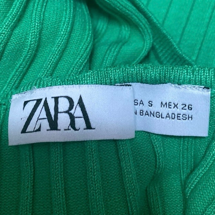 Zara Women's Green Sleeveless Crew Neck Ribbed Knit Sweater Vest Crop Top Size S