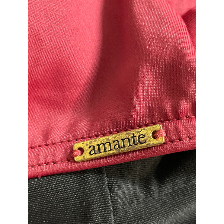 Amante Red Silk Satin Braided Halter Open Back One Piece Swimsuit Swimwear Sz L