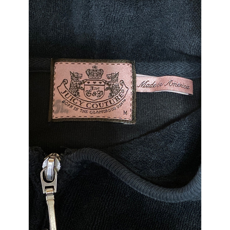 Juicy Couture Womens Black Velvet Velour Full Zip Hoodie Hooded Sweatshirt Top M