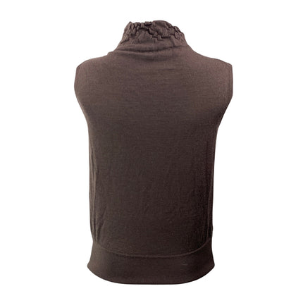 REISS 100% Wool Brown Sleeveless Knit Crinkled Mock Neck Sweater Vest Top Size S