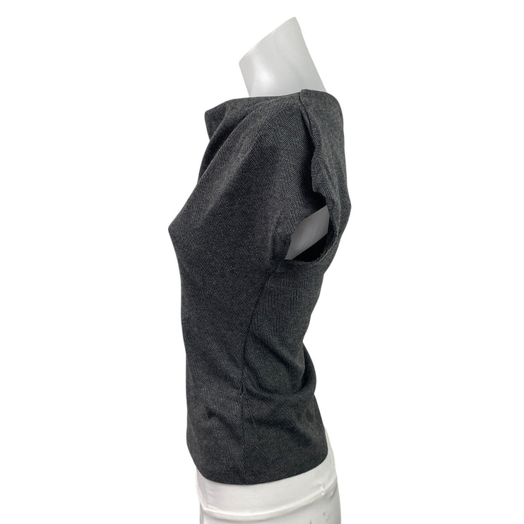 H&M Women's Dark Gray Chevron Herringbone Cowl Short Sleeve Blouse Top Size XS