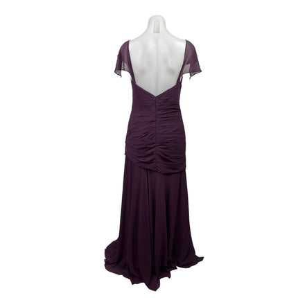 Watters & Watters Purple Short Sleeve Ruched Bridesmaid Maxi Gown Dress Size M