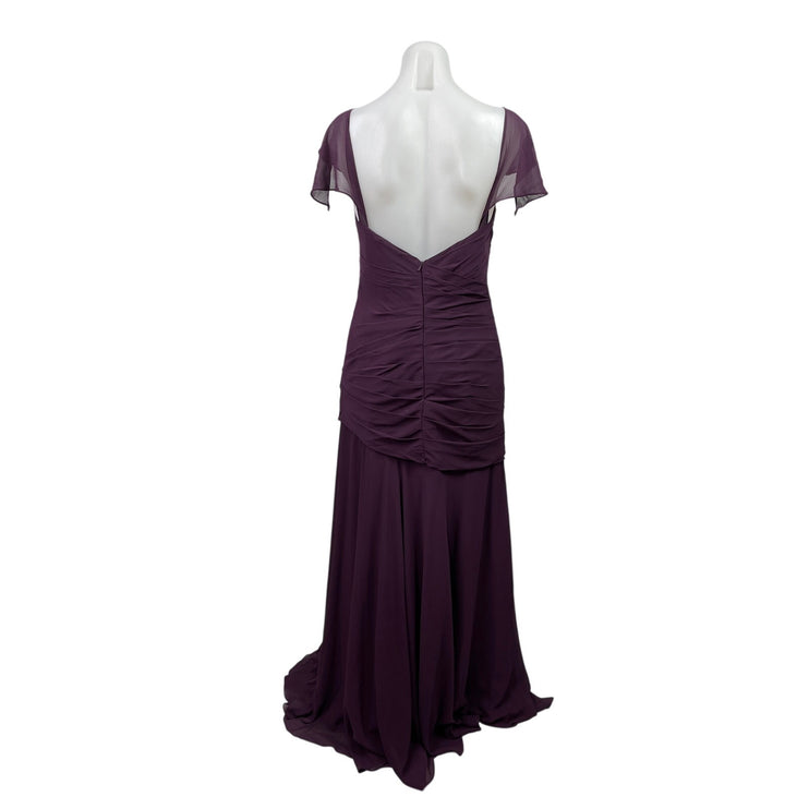 Watters & Watters Purple Short Sleeve Ruched Bridesmaid Maxi Gown Dress Size M