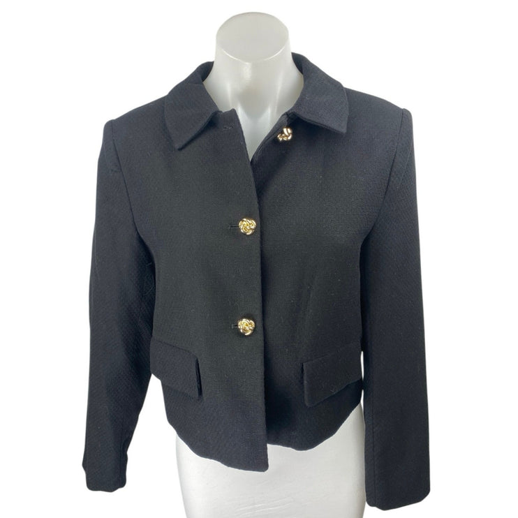 Zara Women's Black Gold Buttons Collar Long Sleeve Crop Shirt Jacket Top Size M