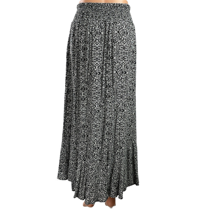 Rachel Zoe Women's Black Floral Smocked Waist Tassels Maxi A-Line Skirt Size XS