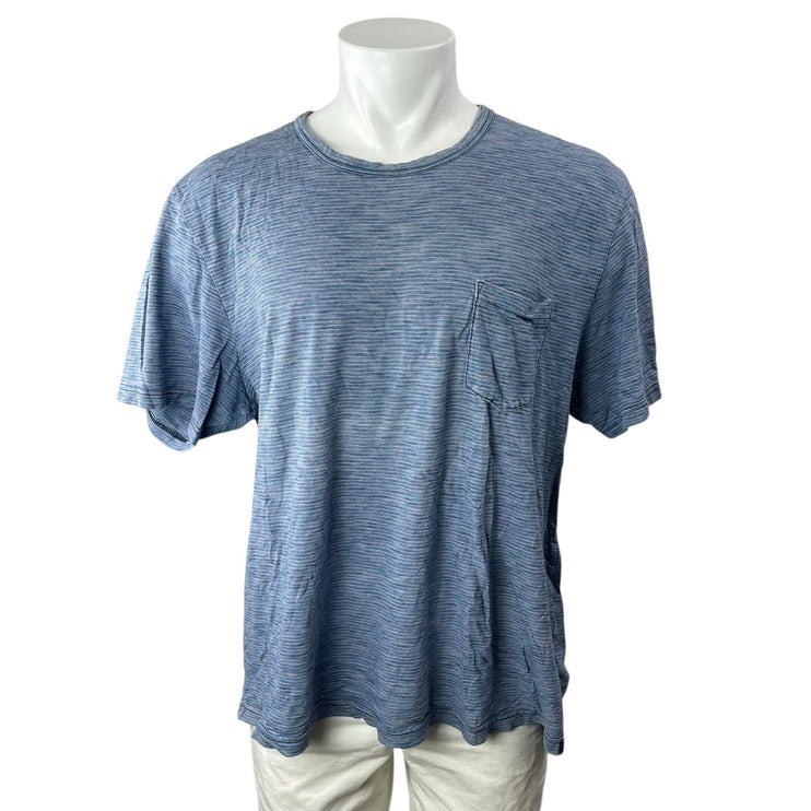 Faherty Men's Blue Striped Short Sleeve Crew Neck Pocket T Shirt Tee Top Size XL