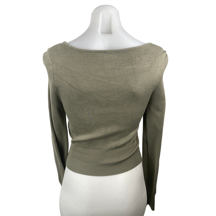 Abercrombie & Fitch Green Long Sleeve Rib Knit Scoop Full Zip Cardigan Sweater S