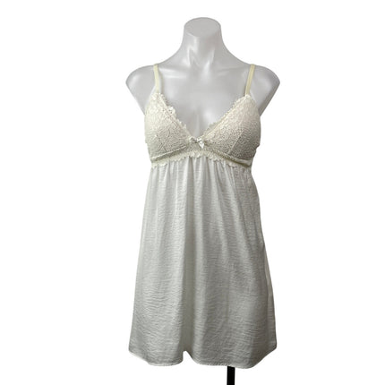 Etam Women's White Sleeveless Lace Chiffon Babydoll Camisole Nightgown Dress M
