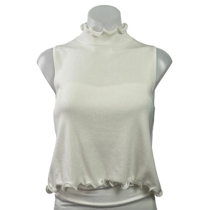 Zara Women's Ivory White Lettuce Sleeveless Mock Neck Knit Tank Crop Top Size S