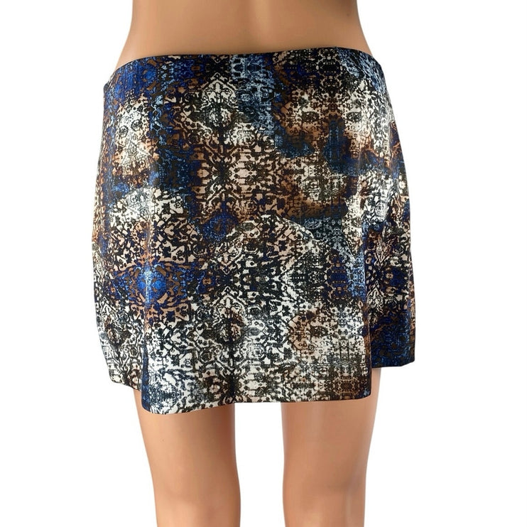 Tiger Mist Multicolor Damask Print Side Zip Slit Straight Mini Skirt Size S