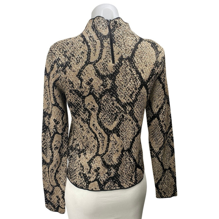 Zara Women's Beige Black Snakeskin Animal Print Long Sleeve Sweater Top Size M