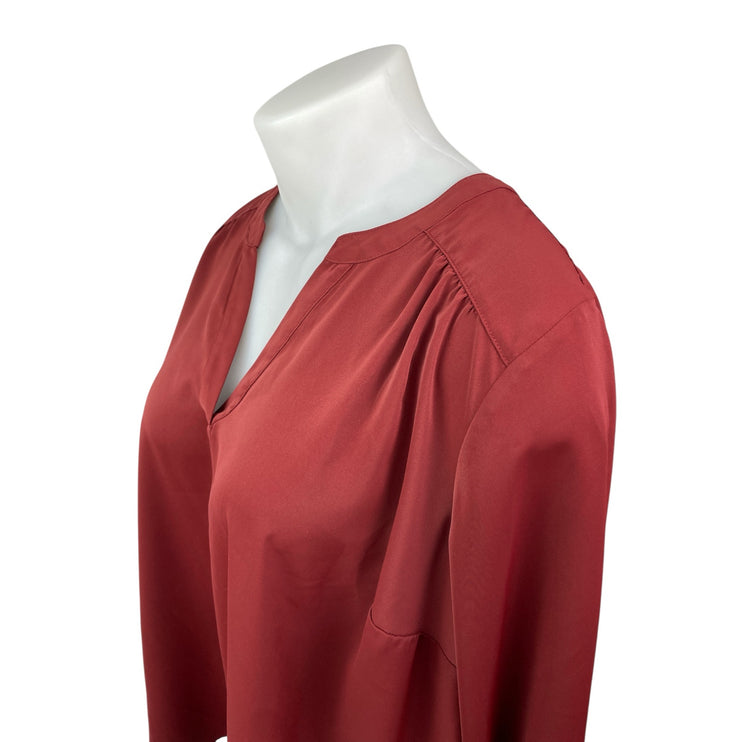 Torrid Women's Red V Neck Long Sleeve Pleated Casual Career Shirt Blouse Top 3X
