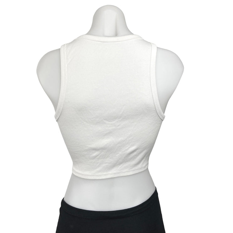 Zara White Ribbed Knit High Neck Fitted Stretch Chic Cropped Tank Top Size L