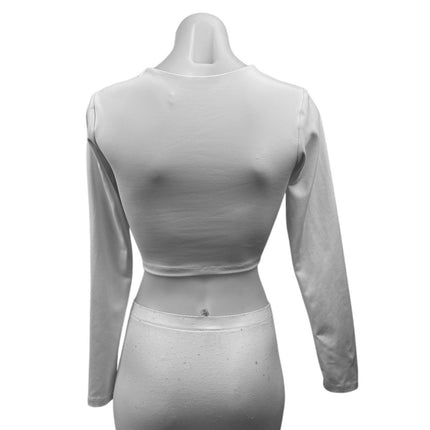 Susana Monaco Women's White High Neck Long Sleeve Crop Tee T-Shirt Top Size S