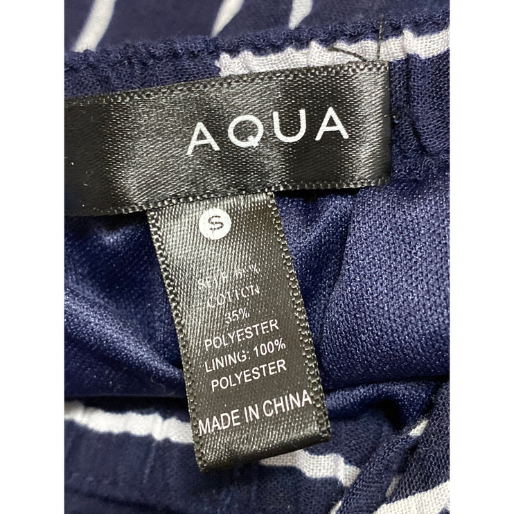 Aqua Blue Striped Tassel High Waist Split Wide Leg Palazzo Trousers Pants Size S