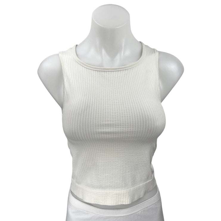 Anthropologie White Sleeveless Rib Knit Cami Camisole Crop Sweater Tank Top L/XL
