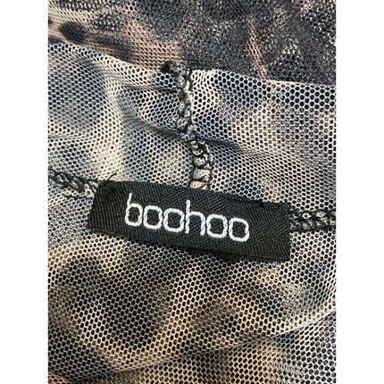 Boohoo Women's Beige Leopard Mesh Sheer Mock Neck Long Sleeve Blouse Top Size M