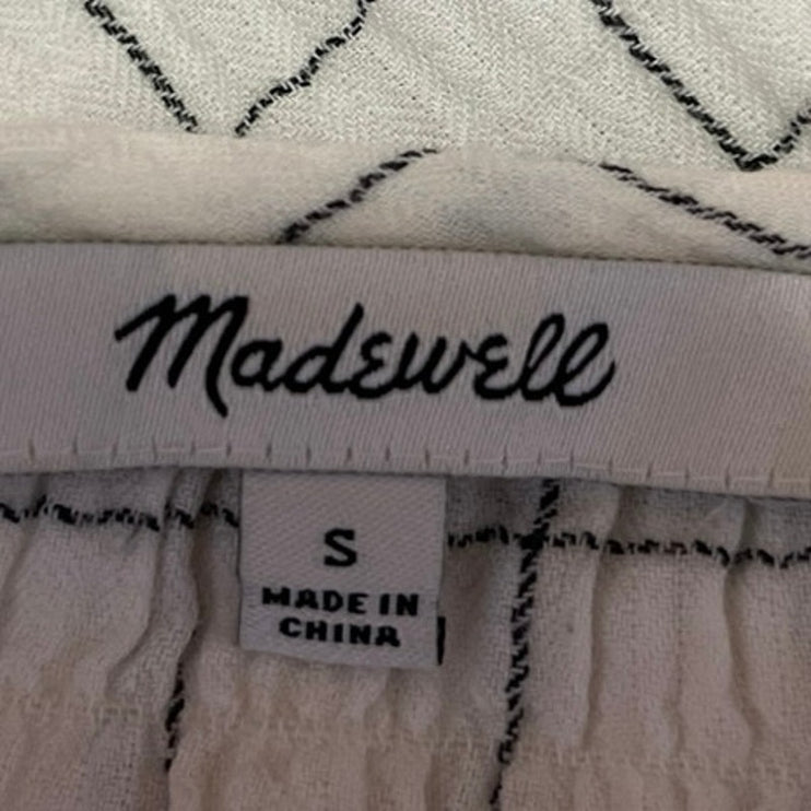 Madewell White Checkered Plaid Button Down Long Sleeve Crop Top Blouse Shirt S