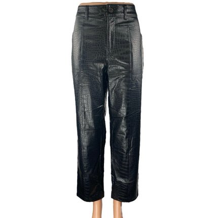 A New Day Women's Black Croc Faux Leather Vegan Wide Leg Trousers Pants Size 8