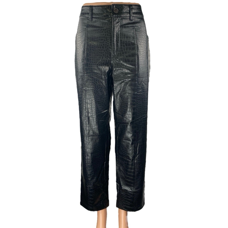 A New Day Women's Black Croc Faux Leather Vegan Wide Leg Trousers Pants Size 8