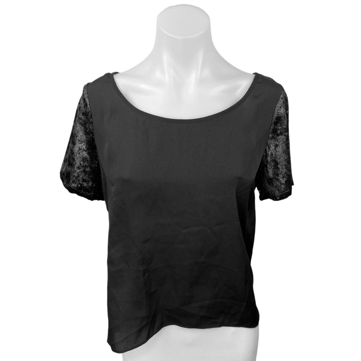 NEW BCBGeneration Black Velvet Sleeve Cutout Back Boat Neck Blouse Top Size M