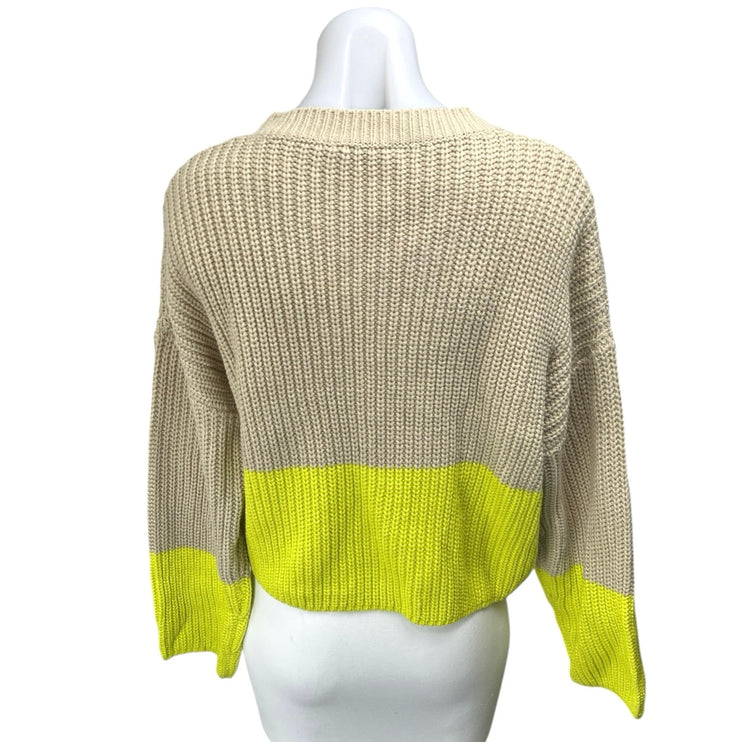 Lush Beige Tan Green Knit Colorblock Oversized Pullover Sweater Top Size S