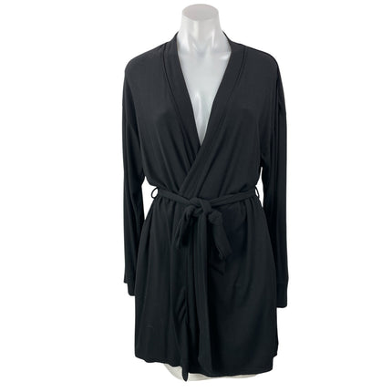 SKIMS Black Women's Long Sleeve Knit Tie Waist Open Front Wrap Sleepwear Robe M