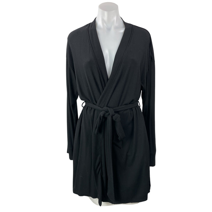 SKIMS Black Women's Long Sleeve Knit Tie Waist Open Front Wrap Sleepwear Robe M