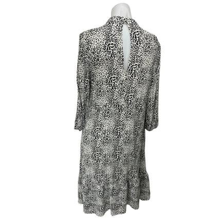 Zara Black White Leopard Animal Print Long Sleeve Mock Neck Midi Dress Size S