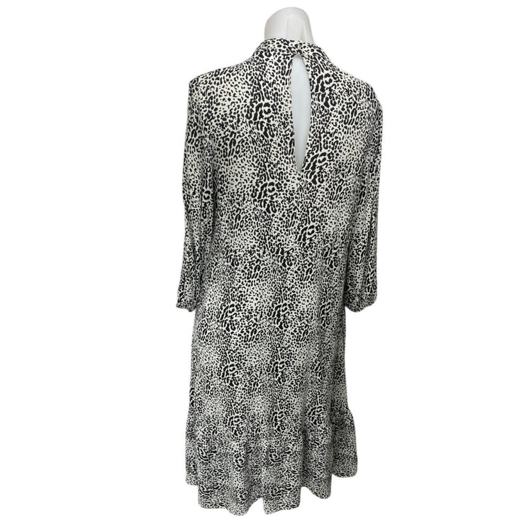 Zara Black White Leopard Animal Print Long Sleeve Mock Neck Midi Dress Size S