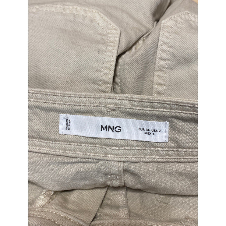 MNG Mango Women's Beige High Rise Palazzo Flare Wide Leg Denim Jeans Pants Sz 2