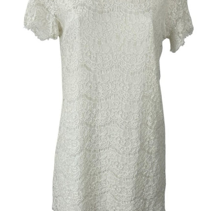 Lulus Take Me to Bruch Women's Ivory Floral Lace Short Sleeve Mini Shift Dress M