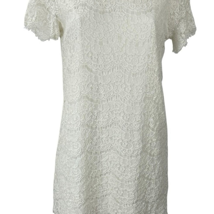 Lulus Take Me to Bruch Women's Ivory Floral Lace Short Sleeve Mini Shift Dress M