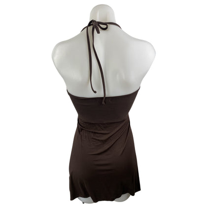 Frankies Bikinis Brown Halter Sleeveless Cutout Beach Cover Up Mini Dress Size M