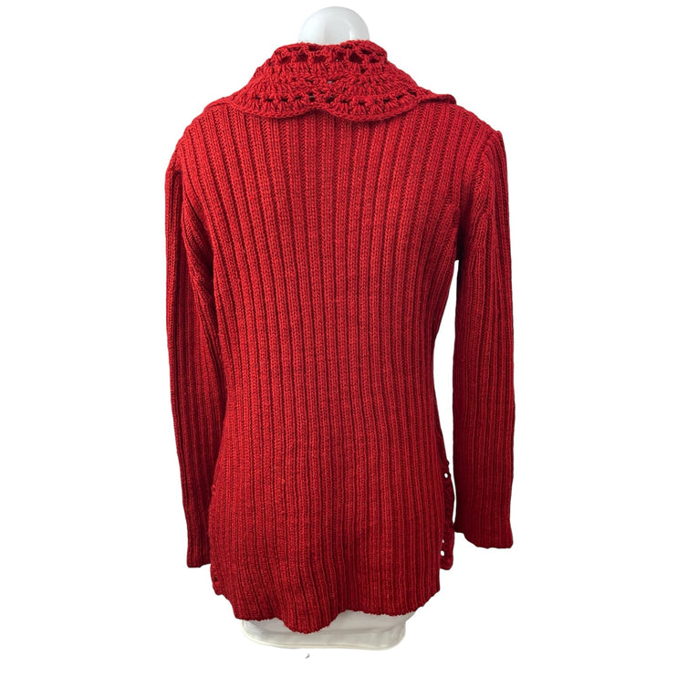Women's Red Crochet Long Sleeve Waterfall Bolero Cardigan Sweater Top Size M/L