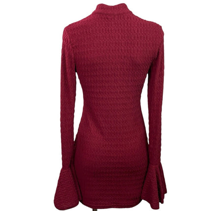NEW Missguided Red Textured Cutout Long Bell Sleeve Mock Mini A Line Dress XS