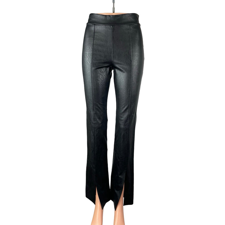 Commando Women's Black Faux Leather Vegan Pintuck Slit Flare Trousers Pants XS
